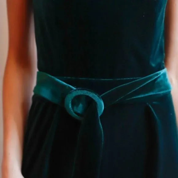 boho green Velvet strapless Front Buckle Belt Jump - Picture 8 of 10
